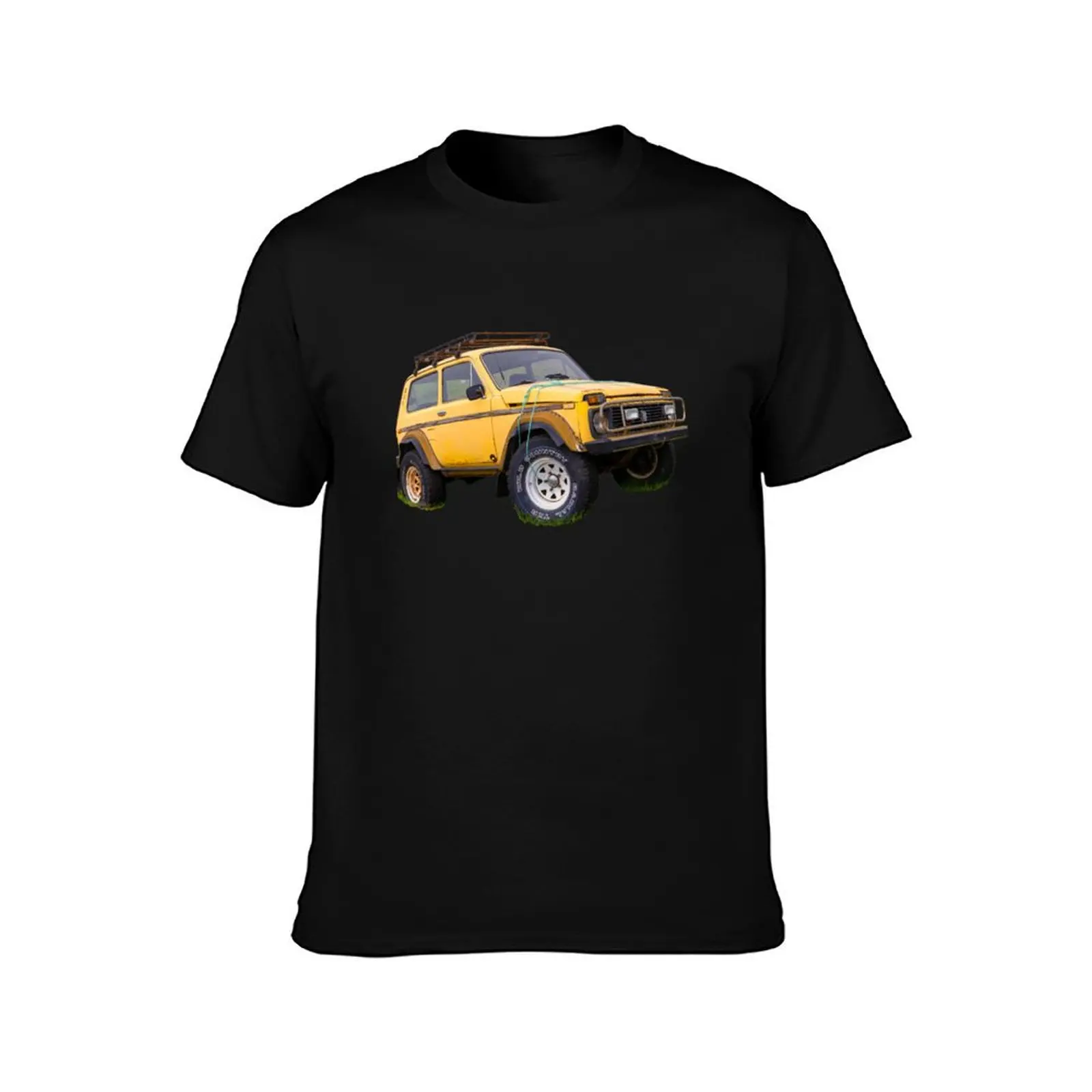 A yellow, wrecked and abandoned car T-Shirt Casual Soft Cotton Short Sleeve Tee T-Shirt
