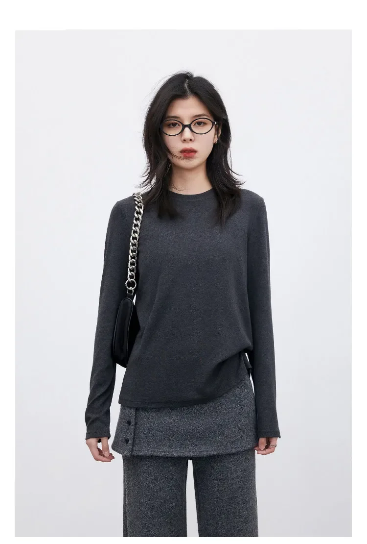 Autumn New Product Women's Fashion Back Button Design Long Sleeve T-shirt Mousse Velvet Spring Simple and Versatile Base Shirt