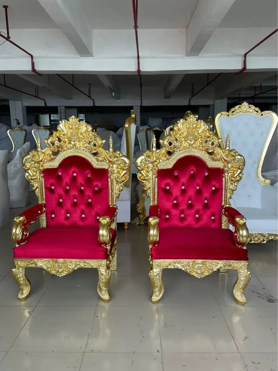 FSDKX White Leather Gold Pedicure Carved Royal King Throne High Back Event Chair for Wedding Cheap