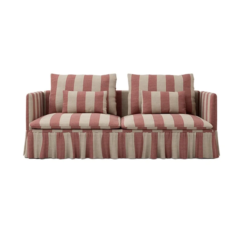 French Retro Fabric Sofa Living Room Small Apartment Pink Striped Sofa Idyllic Home