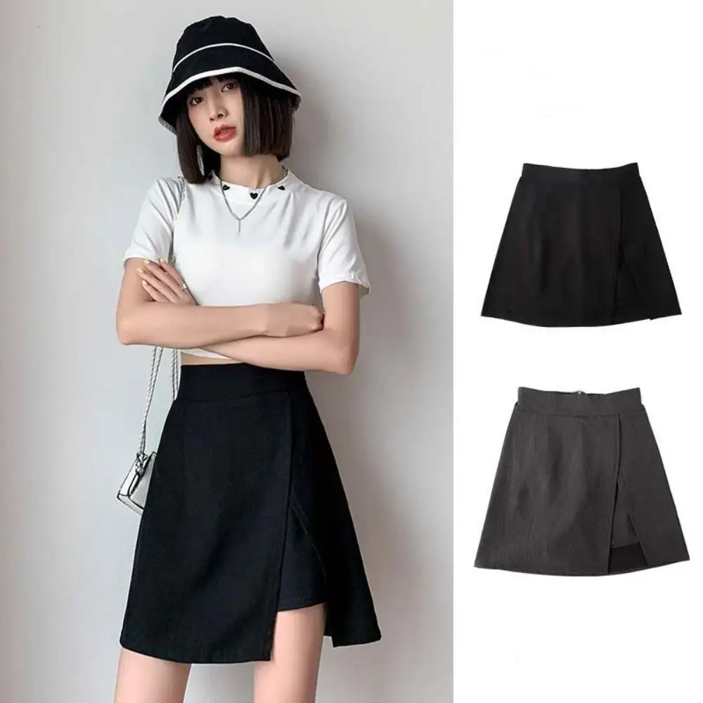 

Fashion Slit Women's A-line Skirt Asymmetric Spicy Girl Style Mini Shorts Skirt Y2K Skirt with Safety Shorts Girls