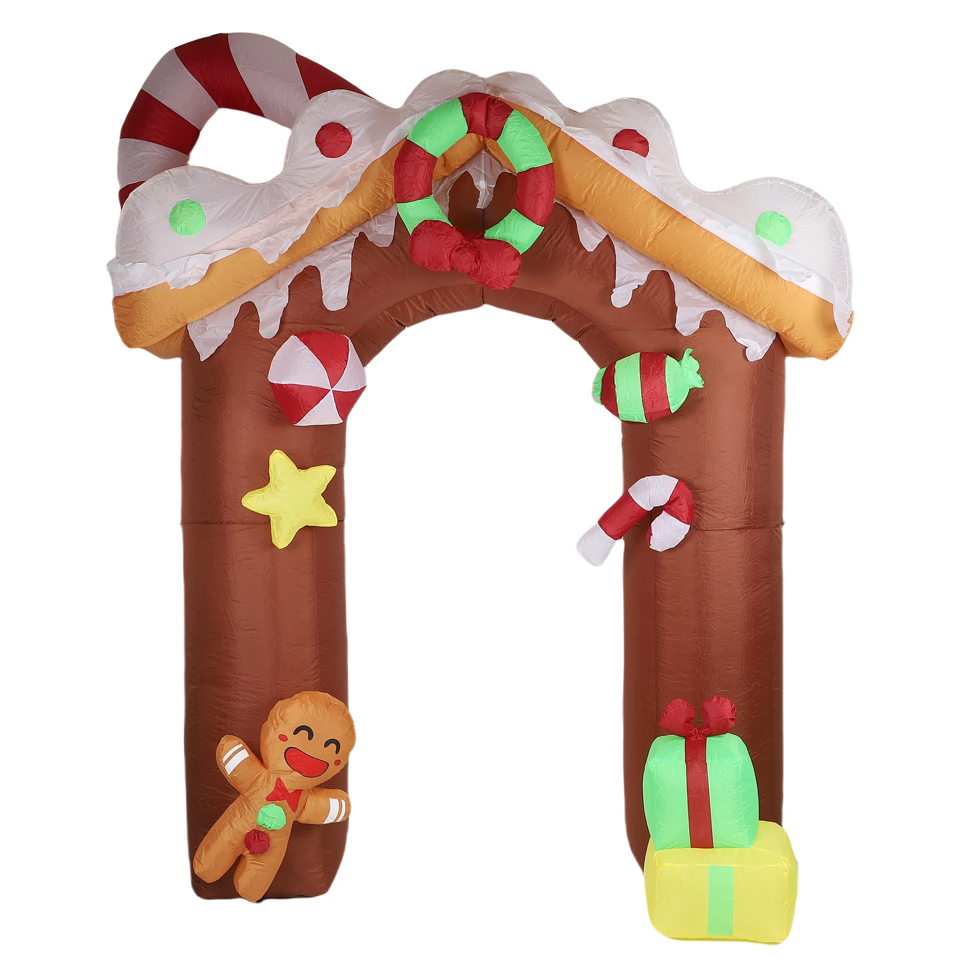 8-Ft. Tall Gingerbread Arch Blow Up Inflatable with Lights, Outdoor Christmas Inflatable Decoration for Lawn and Yard, Giant Fes