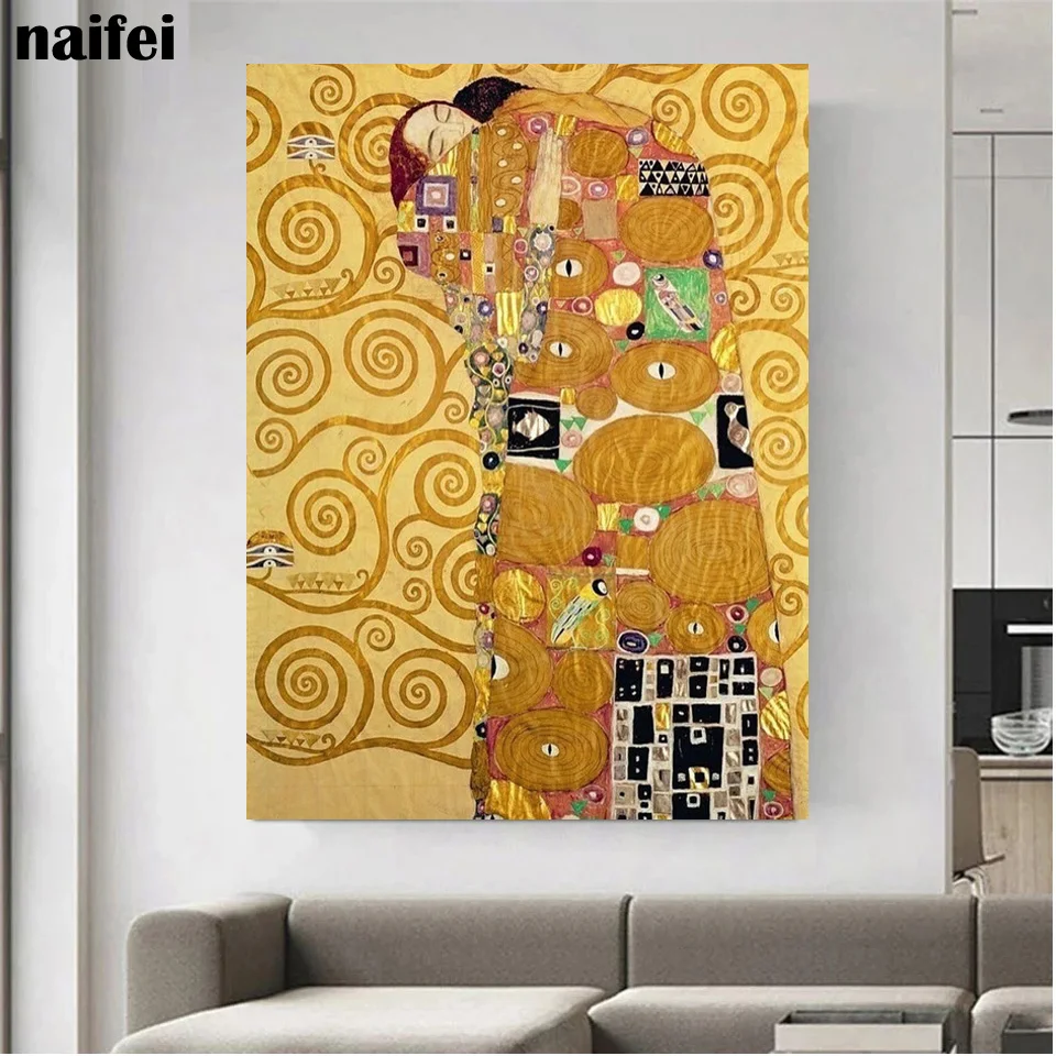 Klasyczny artysta Gustav Klimt Kiss streszczenie diamentowe malowanie 5D Diy pełna kwadratowa okrągła mozaika z haftu diamentowego obraz ozdobny