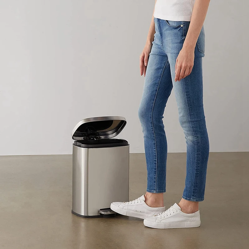 12 Liter Soft-Close Smude Resistant Small Trash Can With Foot Pedal - Brushed Stainless Steel Satin Silver Finish