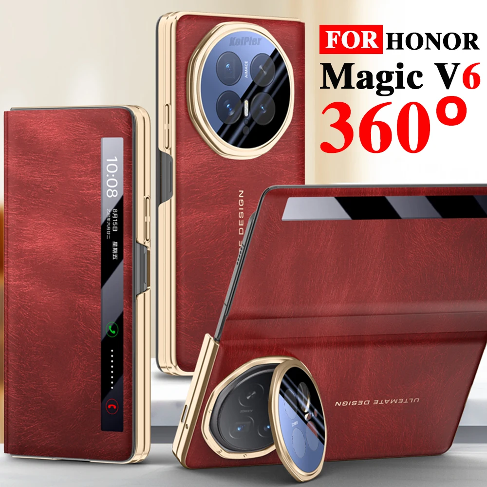 

Leather Flip Cover For Honor Magic V6 Magnet Smart Touch View Wake Sleep Up Protection Lens Stand Original Case for MagicV6