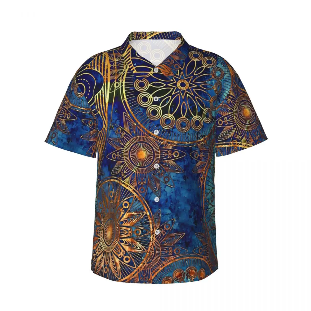 Celestial Steampunk Casual Shirt Blue Gold Mandala Retro Hawaiian Shirts Men Short Sleeve Beach Harajuku Design Oversize Blouses