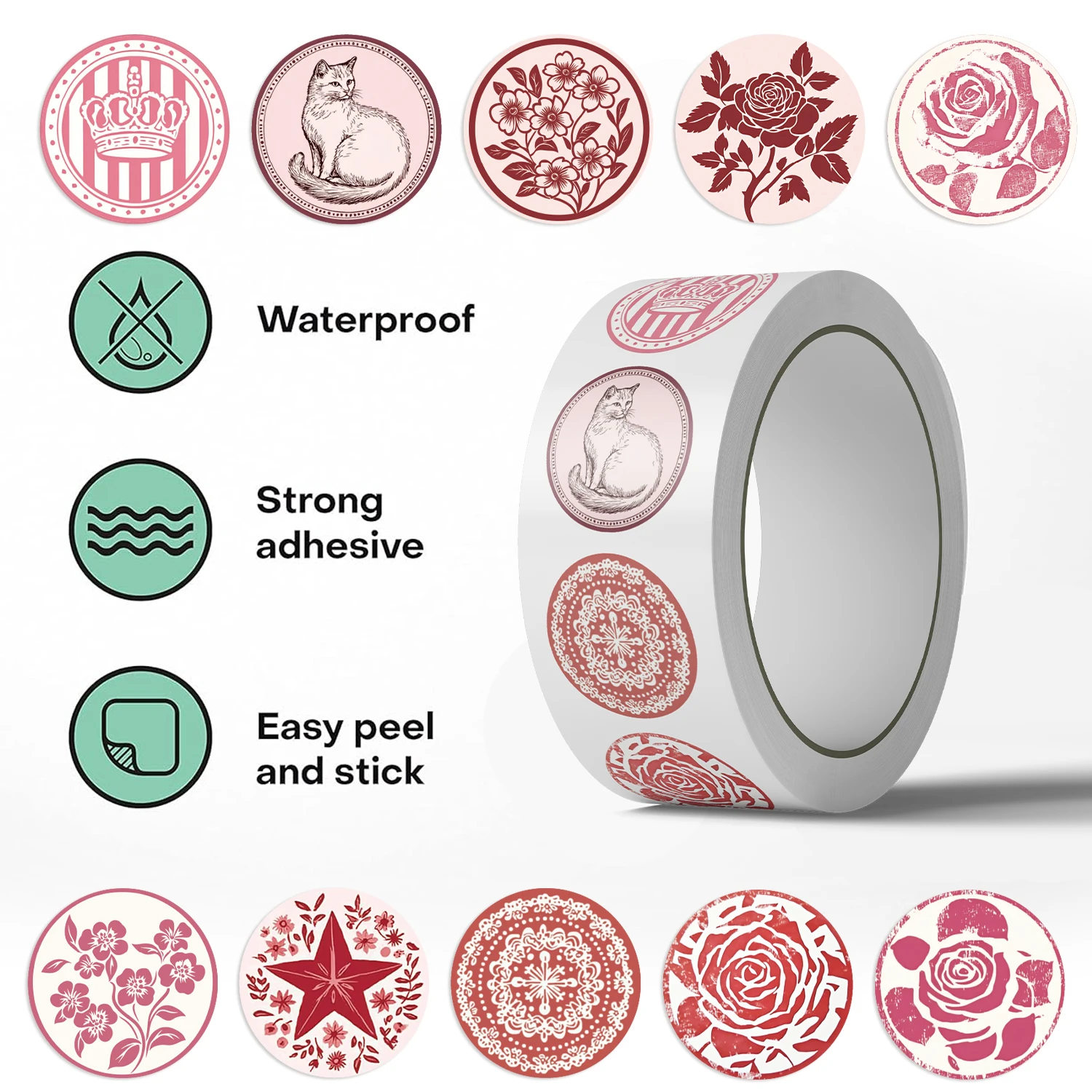 500 قطعة من ملصقات لفة الزهور الوردية الكرتونية - شارات PVC مقاومة للماء لحافظات الهاتف والكمبيوتر المحمول وتسجيل متجر YourLife #6