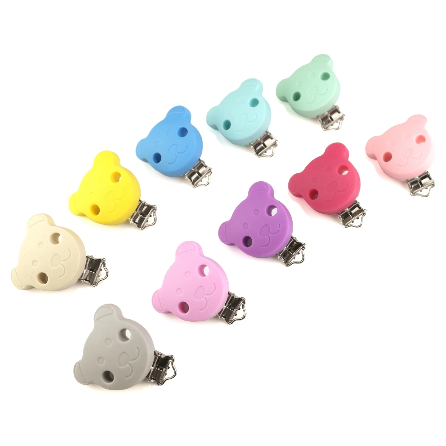 Sutoyuen 10Pcs Cute Silicone Bear Round Pacifier Clip for Baby, BPA Free Pacifier Holder Leash Prevent Loss - Free Shipping!