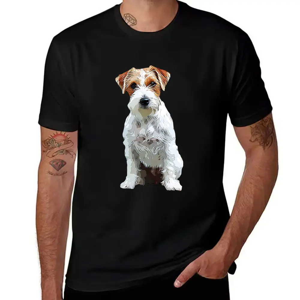 Men's Cotton Short Sleeve T-Shirt with Cute Jack Russell Terrier Graphic Print, Casual Summer Tee for Dog Lovers