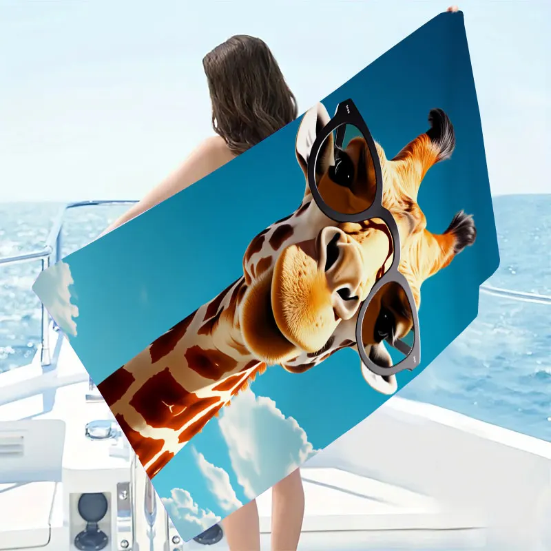 Giraffe Sunglasses Towel - Soft Quick-Dry Microfiber, Blue Sky Print, Travel Swimming Yoga Camping, Large Beach Towel