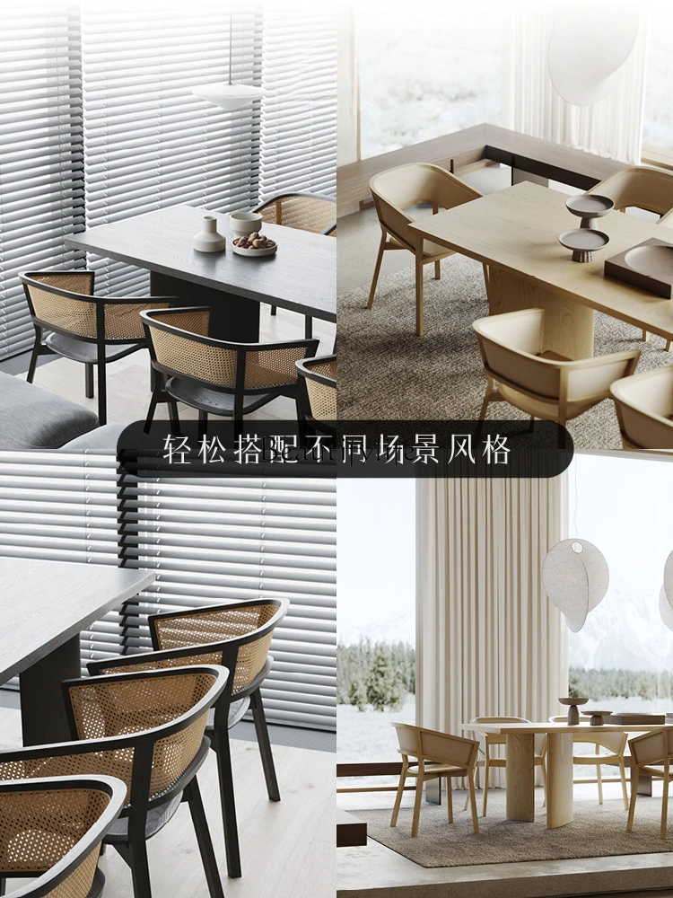 Modern Simple and Comfortable Rattan White Wax Wood Home Tea Room Solid Wood Dining Chair