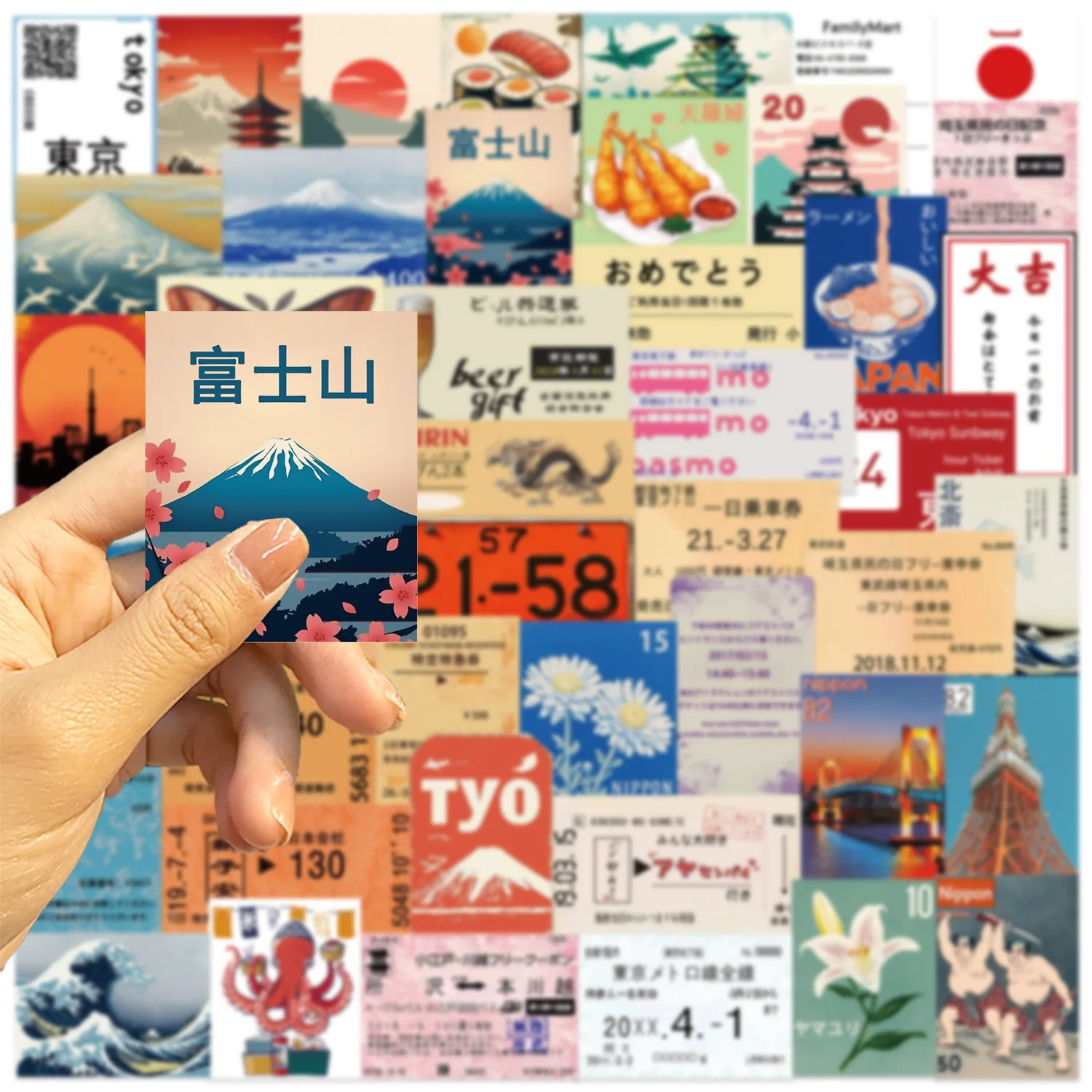 50pcs Japanese Travel Culture Stickers Decals For Phone Laptop Scrapbook Skateboard Guitar DIY Graffiti Aesthetic Stickers