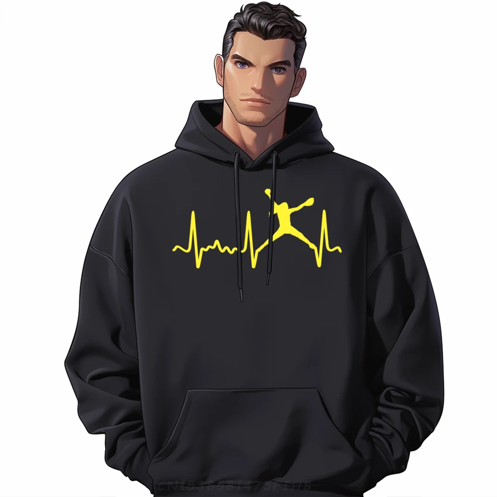 

Yellow Softball Pitcher Heartbeat Grahpic Tee Hoodie Mens Hoodie Street Christmas Sweater Man Hooded Shirt