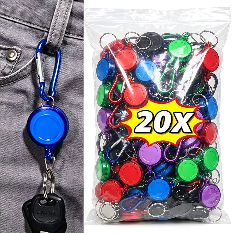 Colorful Retractable Steel Cord Pull Reel Keychains Spring Buckle Clasp Wire Rope Key Ring ID Card Holder Sporty Multiple Tools
