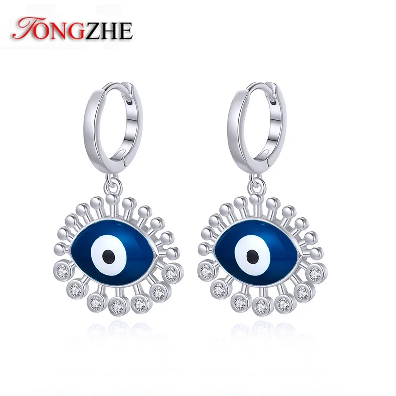 Tongzhe Turkish Lucky Evil Eye Statement Drop Earrings New Style Amulet Charm 925 Sterling Silver Hanging Earring Jewelry Gifts