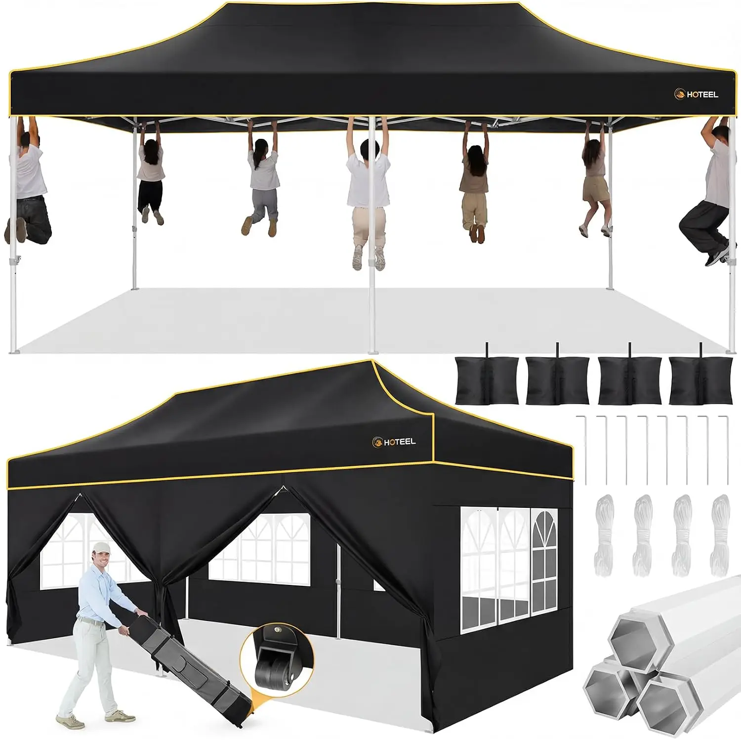 10x20 Pop Up Canopy Tent, Heavy Duty Upgraded Hexagonal Steel Frame, Customized