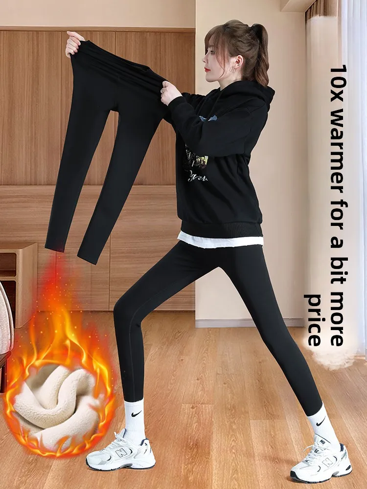 

High-Waisted Fce Lined ark Skin Yoga Pants Women's Outerwear Winter Slimming Bla Cotton Pants s Faion Trend