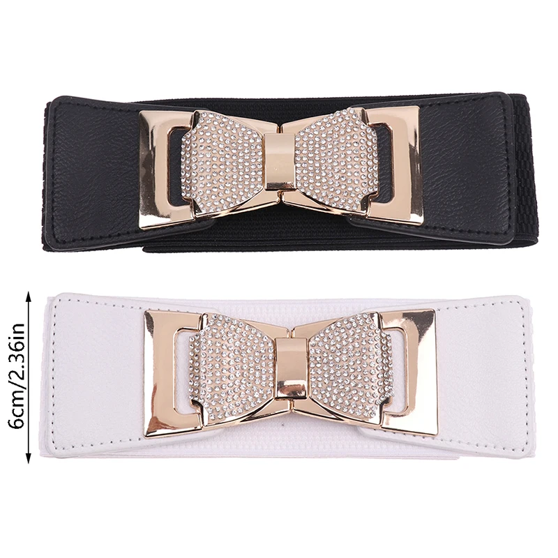 Elegant Wide Elastic Waistband Rhinestone Bow Knot Buckle Ladies Corset Belt Waist Dress Decoration