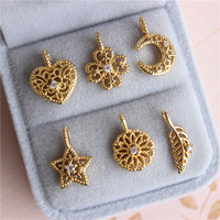 Delicacy Fashion Love Heart Four Clover Moon Star Sunflower Feather Charm Pendant,18K Gold Necklace Jewelry Findings Supply Q13