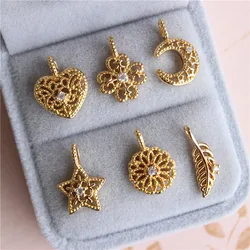 Delicacy Fashion Love Heart Four Clover Moon Star Sunflower Feather Charm Pendant,18K Gold Necklace Jewelry Findings Supply Q13