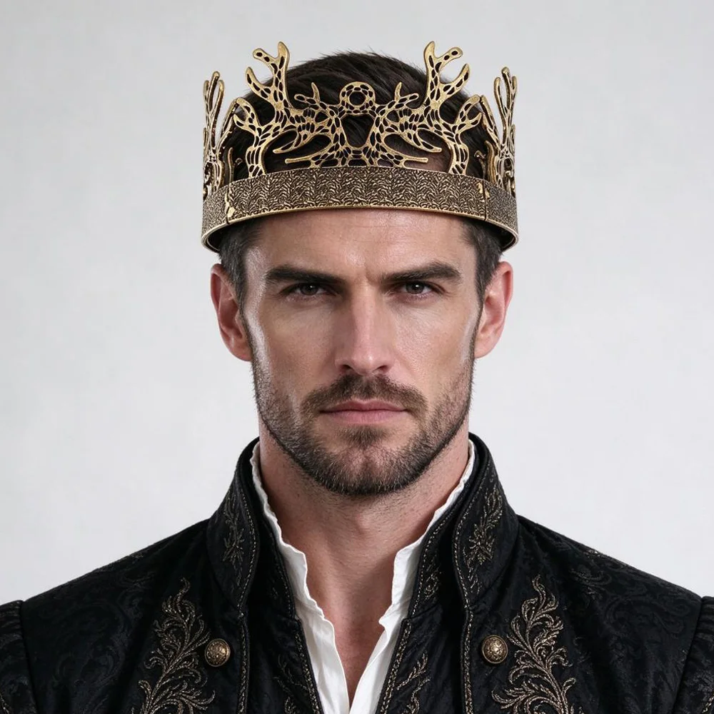 Vintage King Queen Elk Crown Cosplay Antler Horn Headpiece Christmas Carnival Wedding Halloween Party Costume Headwear Tiara