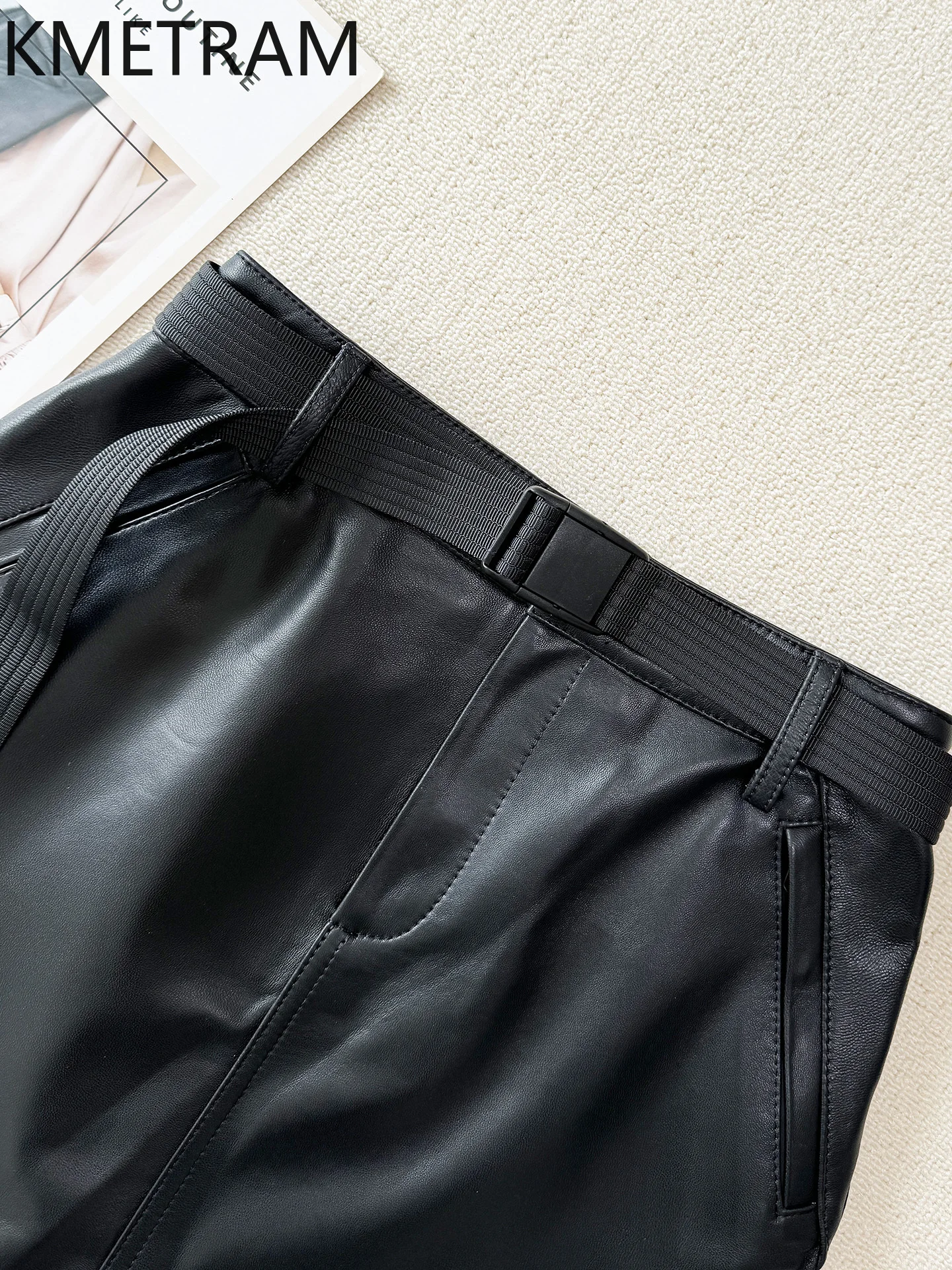 KMETRAM 100% Top Layer Sheepskin Skirts for Woman 2025 Top Quality Black Genuine Leather Mini Skirt Autumn Women Clothing юбка