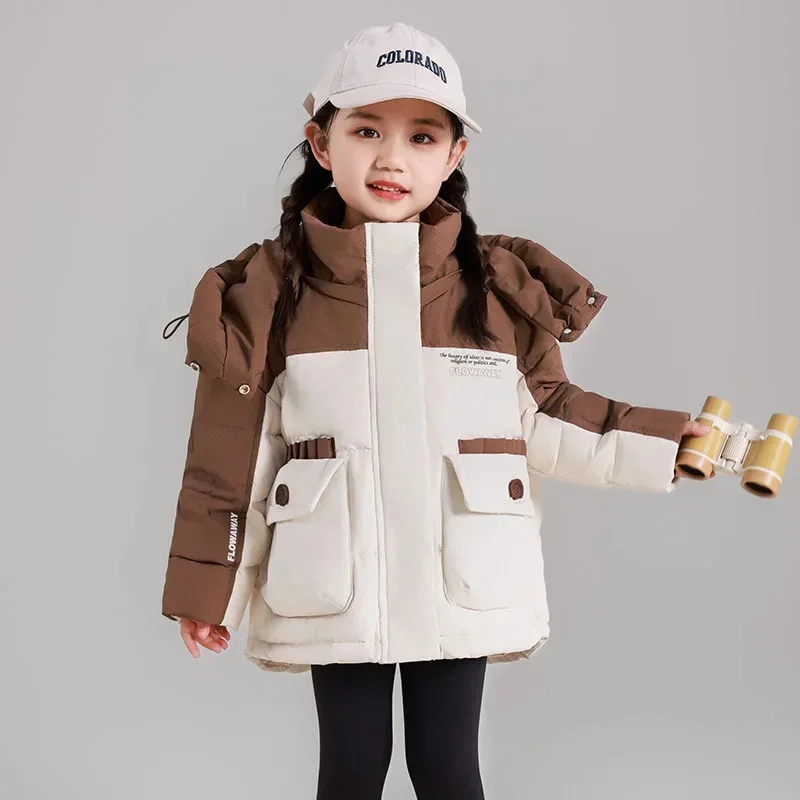 Princess Kids Girls Long Loose Thickened Duck Downjacket Pink Red Children Coat Teenagers Hooded Padded Jacket Clothes Winter