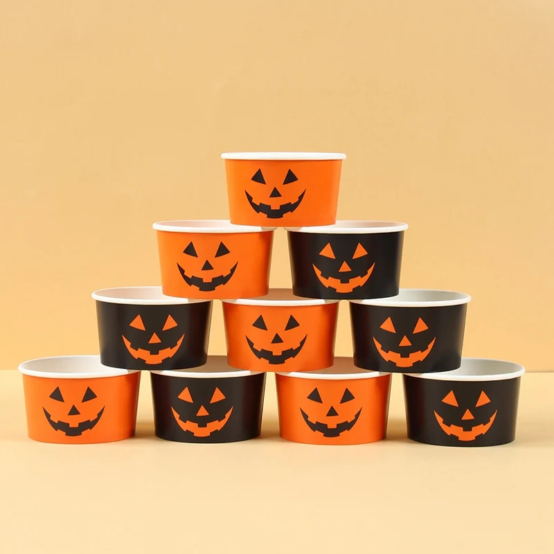 10/30/50Pcs Halloween Paper Bowl Pumpkin Ghost Black Orange Disposable Food Snack Cups Dessert Bowl Halloween Party Supplies view 3