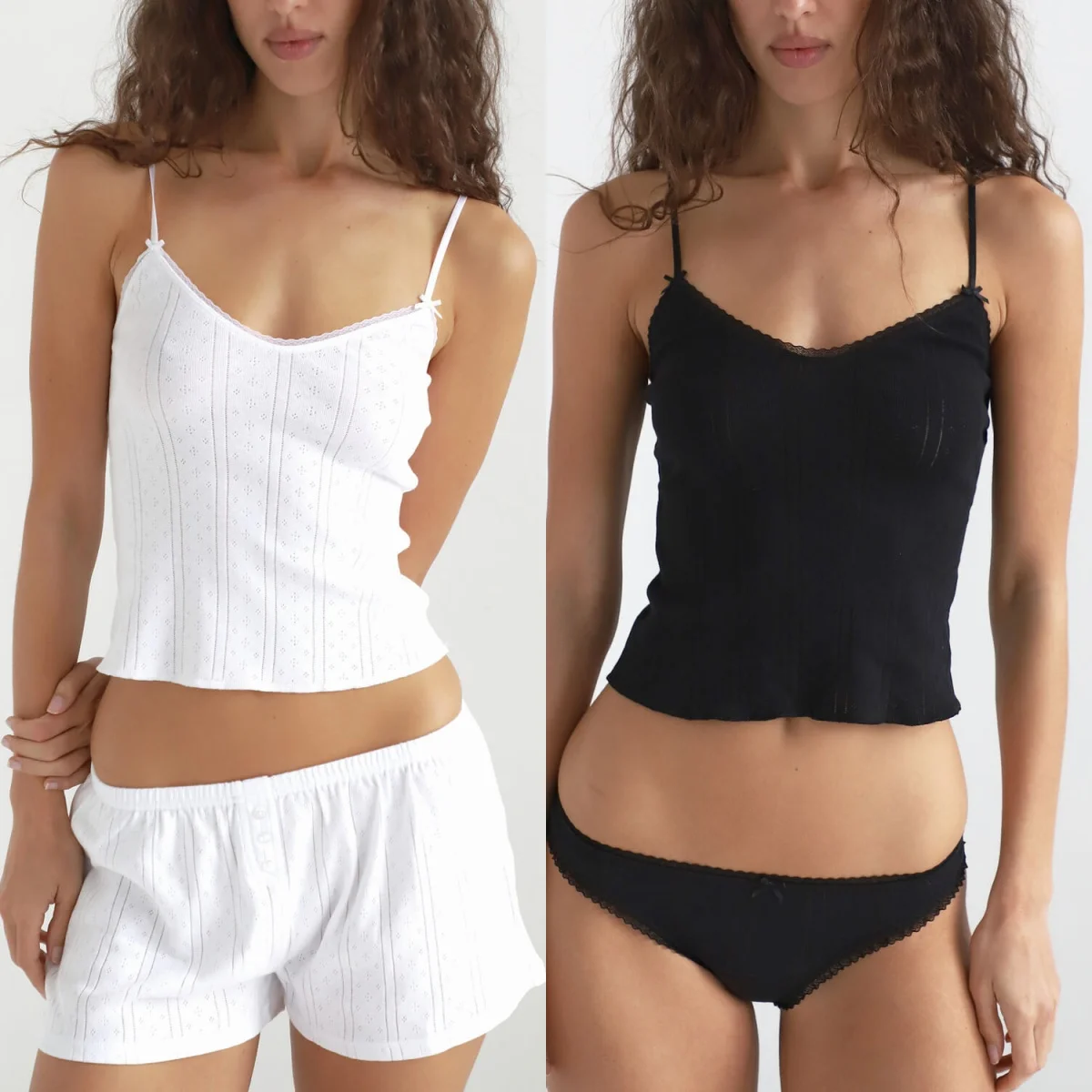 Cou Lace V-Neck Pure Cotton Camisole, Thin Strap Short Style Inner Layering Top, Slim Fit Short Knit Tank Top, Basic Bowknot Camisole