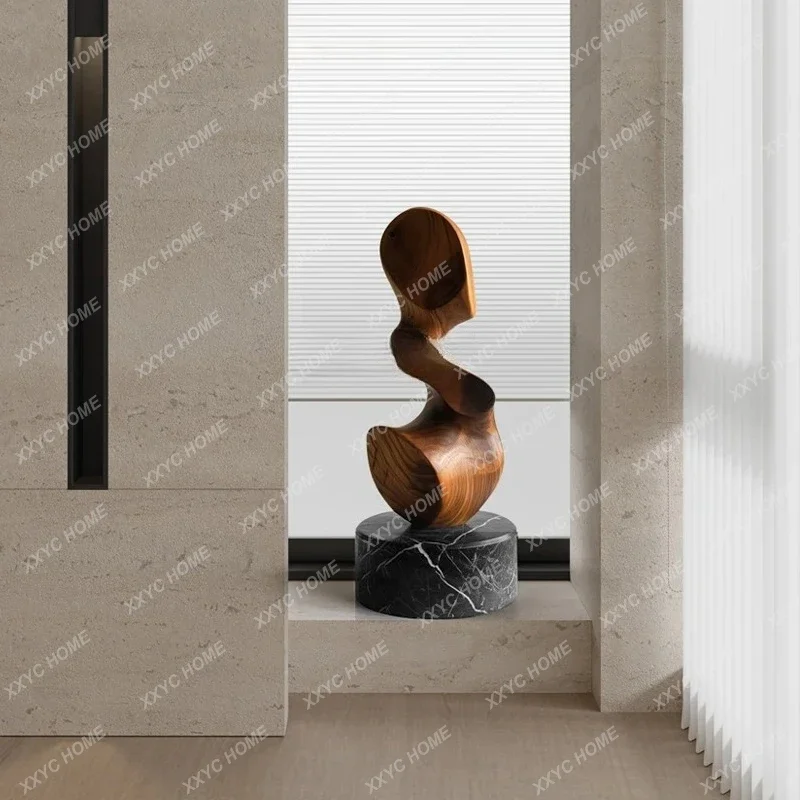 DD Abstract Solid Wood Sculpture Ornament Hotel Lobby Model Room Entrance Decorative Art