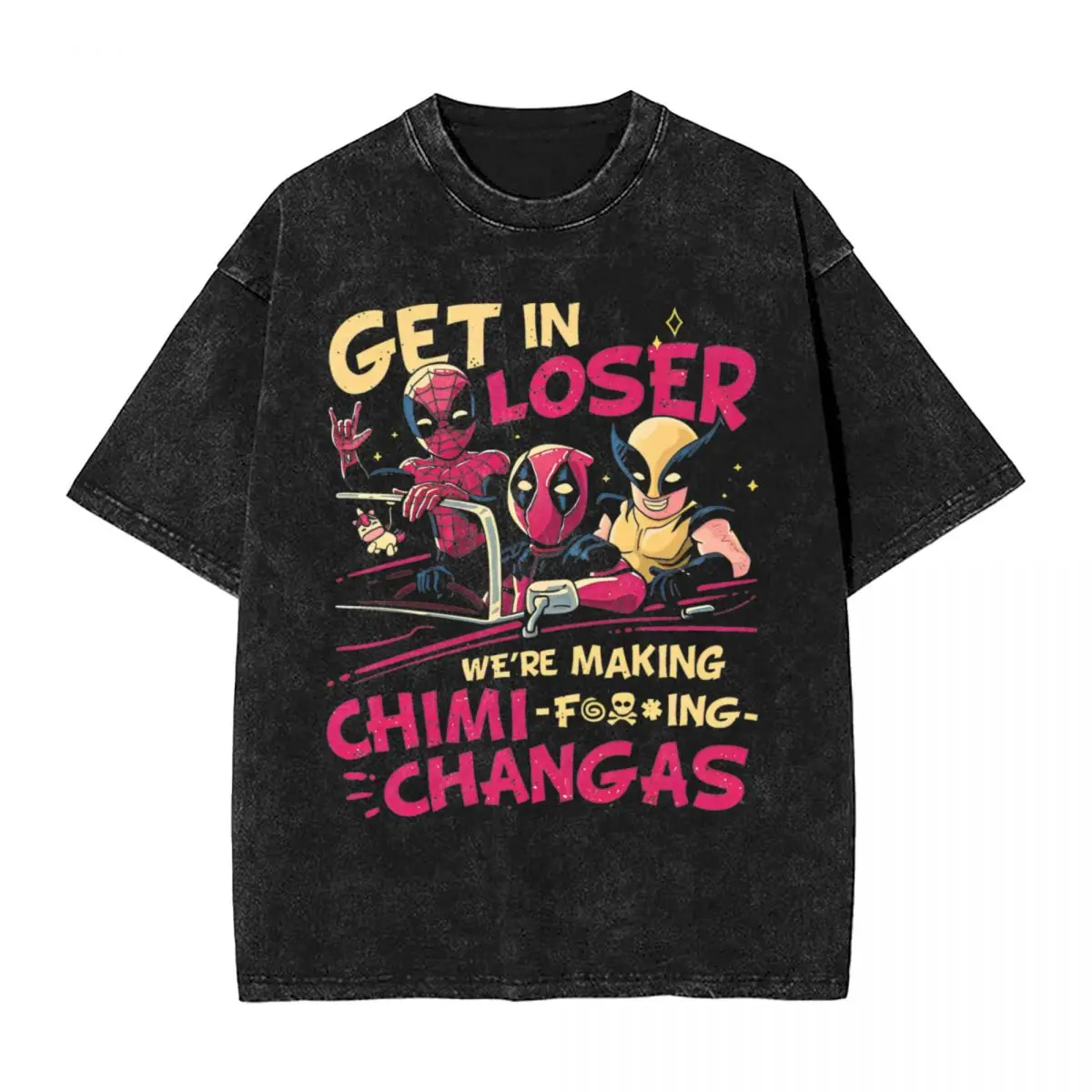 Get Lost Deadpool Superhero Washed T Shirt Streetwear Hip Hop Vintage T-Shirt Tees Tops Men Women Cotton Harajuku Summer
