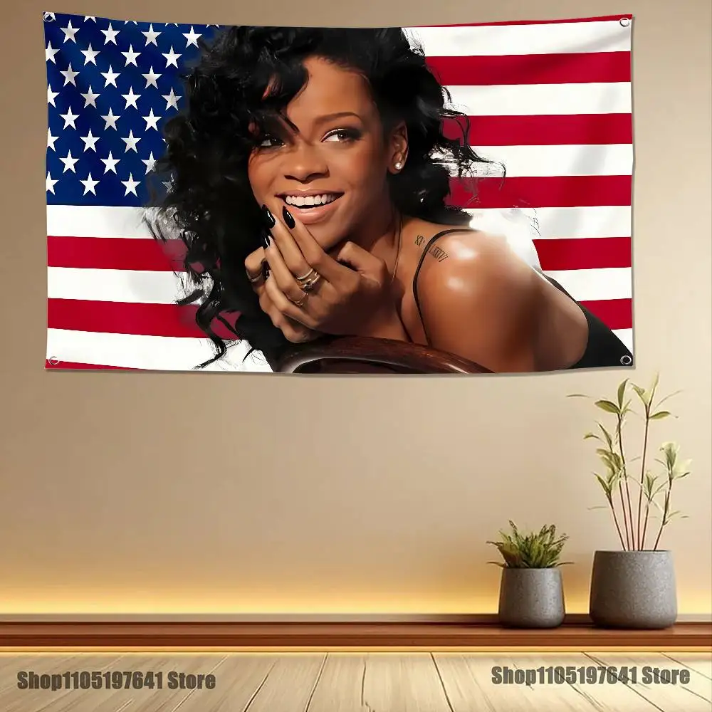 Singer R-Rihanna-ES High-Quality Flag Tapestry Banner Bedroom Living Room Bar Party Wall Decor Outdoor Use