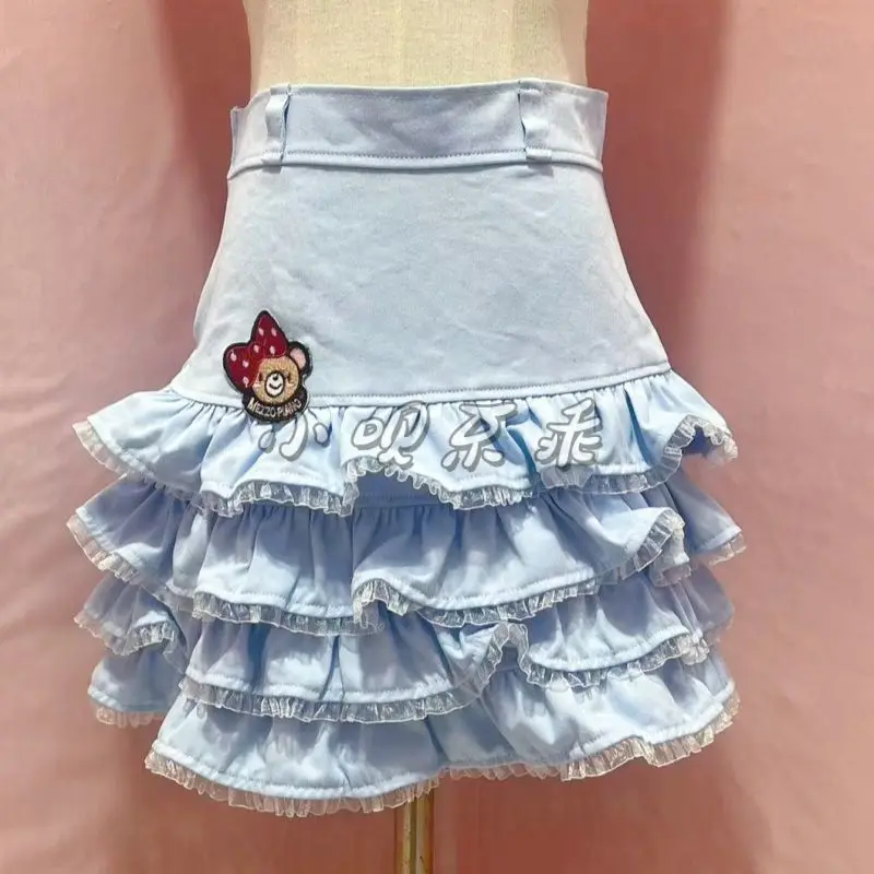 Japanese Cartoon Mp Bear Aesthetic Cute Core Kawaii Skirt Summer New Sweet Girl Original Slim Waist Lace Edge Mini Y2k Skirt