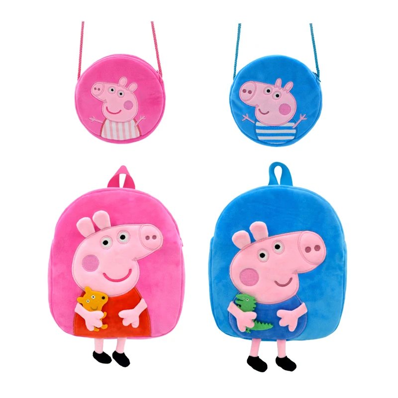 Peppa Pig Doll Backpack Set Anime Doll Plush Peppa Pig Coin Purse Boys Girl Soft Plush Toys Peppa Pig Shoulder Bag Prezenty dla dzieci