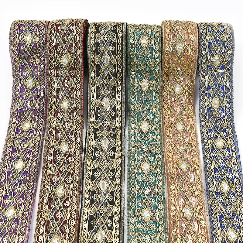 

2/5Yards Meetee 43mm Embroidery Lace Trim Sequins Ethnic Ribbons Clothing Decor Webbing Tape Handmade Crafts Sewing Accessories
