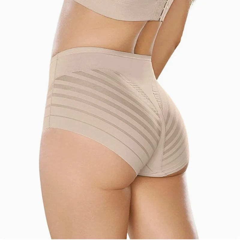 2PCS/Set Women Panties High Rise Briefs Tummy Control Shapewear Ice Silk Mesh Elastic Female Sexy Lingerie Seamless Underwear