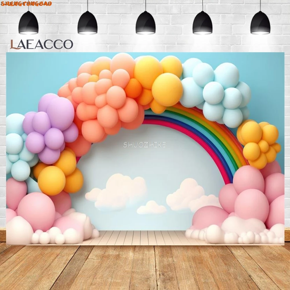 Arc de Ballons Colorés pour Décor de ix, Arrière-Plan de Voiture, Ciel Bleu, Nuage, Nouveau-Né, 1er Anniversaire, Photographie, Bannière