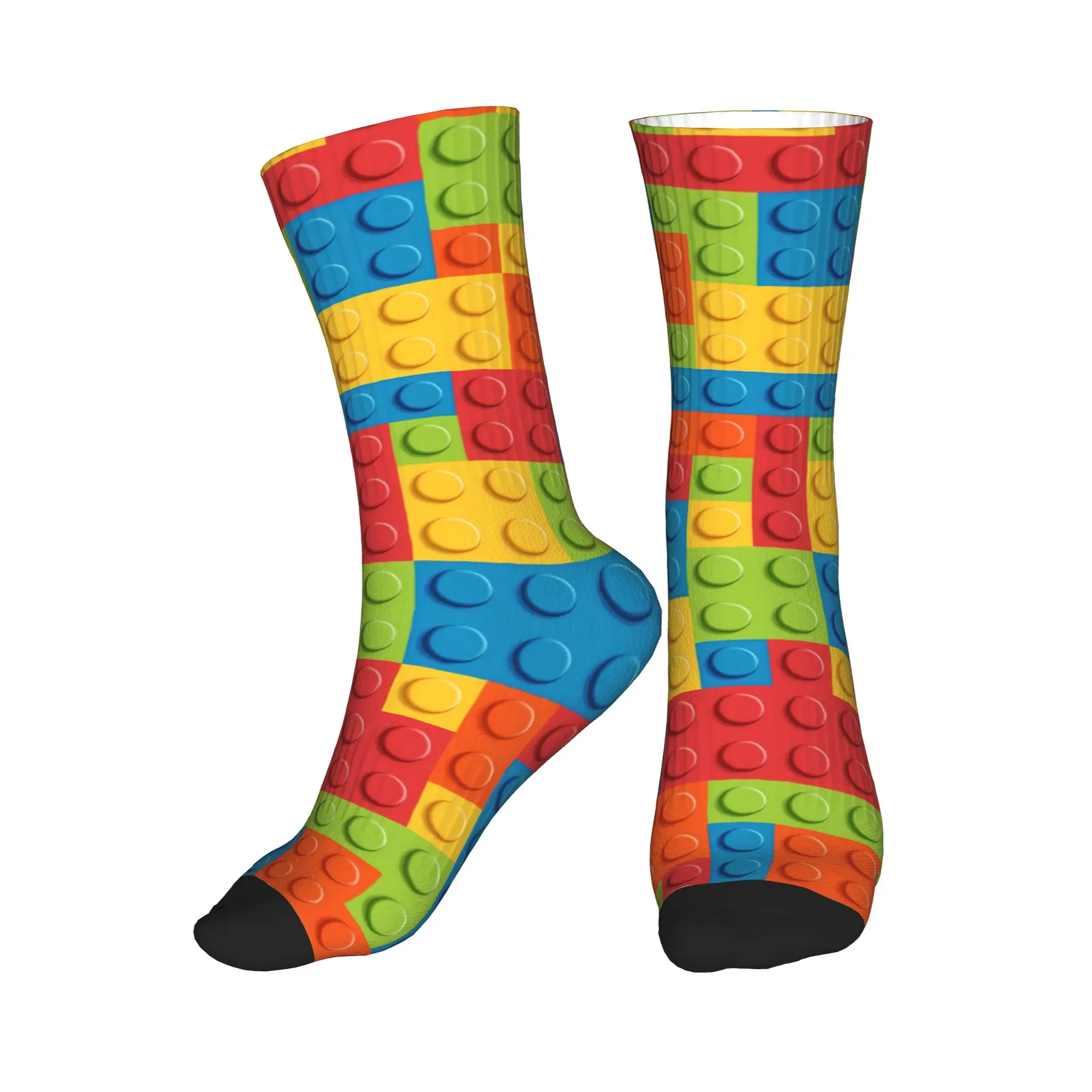 Neon Multicolor Building Blocks Pattern Socks Autumn Stockings Leisure Men Warm Soft Socks Graphic Outdoor Sports Anti Socks