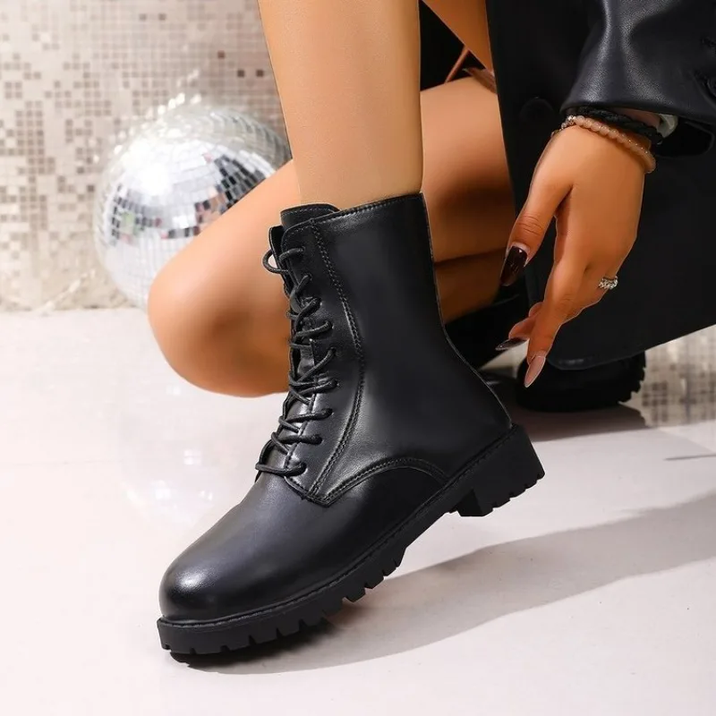

2026 Women's Shoes Luxury Chelsea Boot Women Leather Boot Chunky Winter Shoe Platform Ankle Boots Thick Heel Plus Size 41 42 43