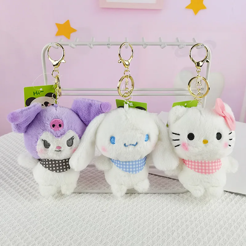 Lucu Seri Sanrio mainan mewah Cinnamoroll Melody Kuromi tas boneka Kawaii gantungan kunci liontin