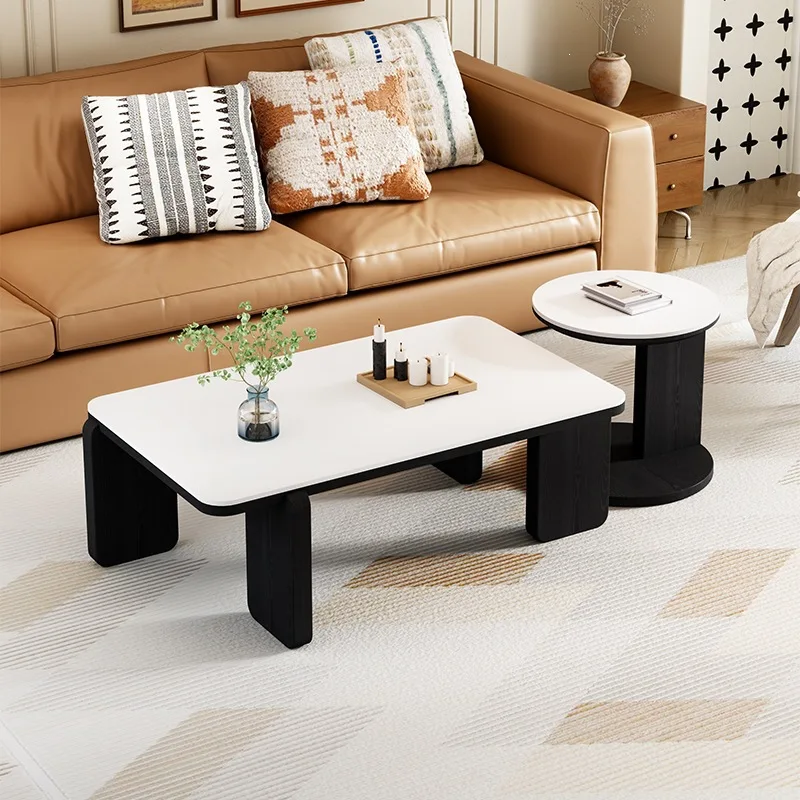 Solid wood rock slab coffee table Nordic living room round tea table