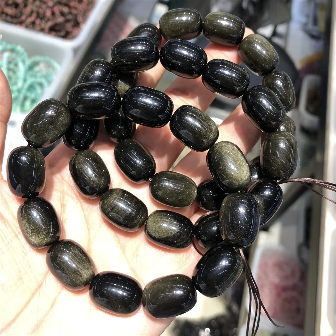 1 Pc Fengbaowu Natural Gold Obsidian Bracelet 13x18MM Barrel Beads Reiki Healing Stone Fashion Jewelry Gift For Women Men