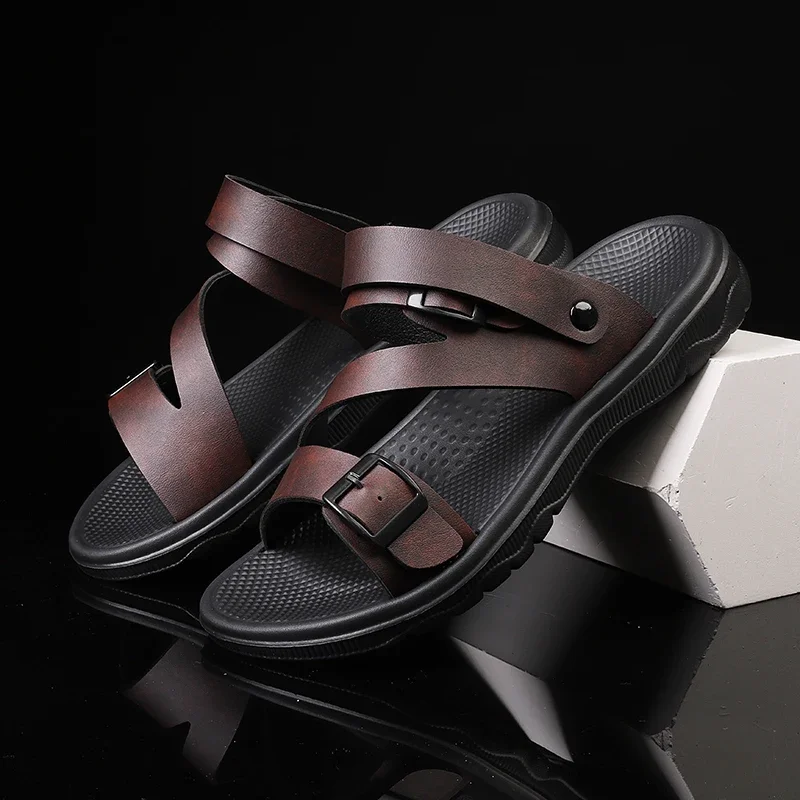 

Summer Sandals for Men Outdoor Casual Sport Slippers PU Leather Non-slip Breathable Roman Shoes Beach Flip-Flop Garden Shoes