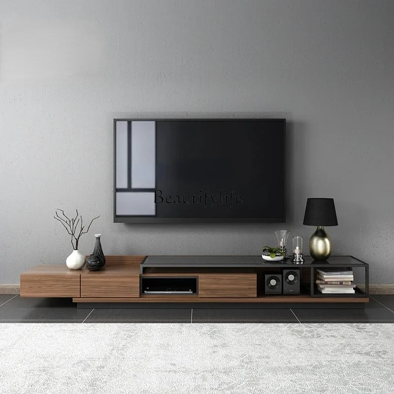 

Nordic Solid Wood TV Cabinet Coffee Table Combination Small Apartment Modern Simple Retractable TV Stand