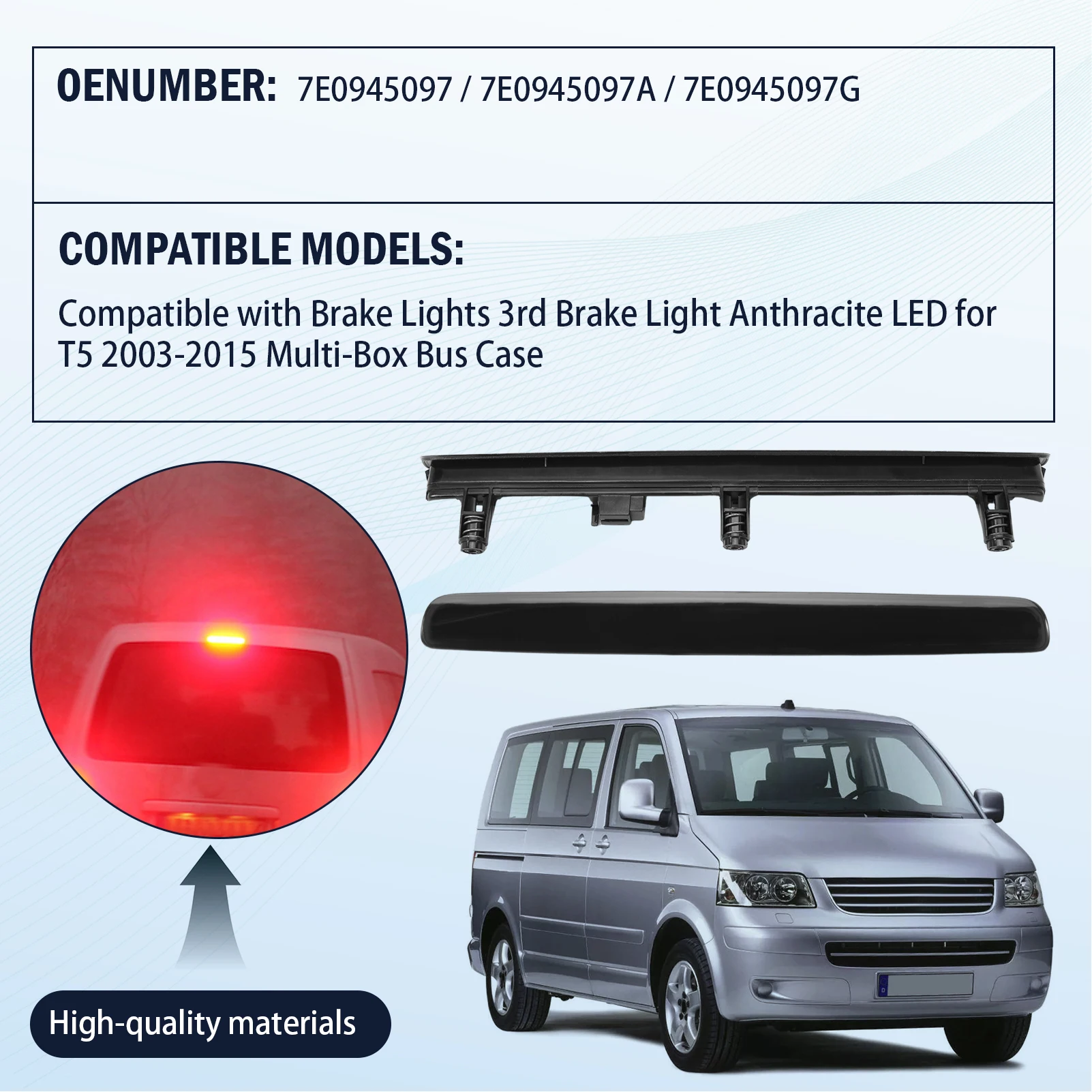 

7E0945097A Brake Light 3rd Brake Light Smoke Grey LED Light 7E0945097G FOR for VW T5 2003-2015 Multivan Bus Box
