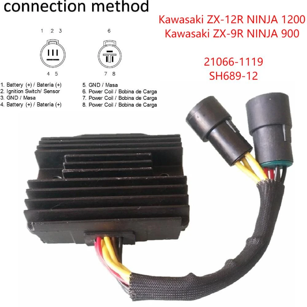 

Motorcycle Voltage Regulator Rectifier For Kawasaki ZX-12R NINJA 1200 ZX-9R NINJA 900 2000 2001 2002 2003 21066-1119 SH689-12