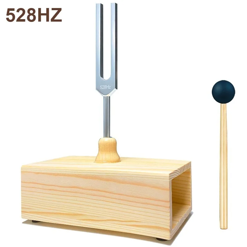 528Hz Tuning Fork Aluminum Alloy Chakra Tuning Forks with Solid Wood Resonance Box Yoga Meditation Healing Percussion Instrument