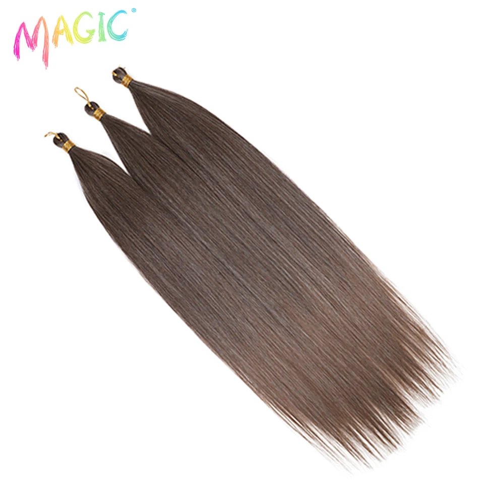 Magic Ariel-extensiones de cabello sintético para mujer, mechones de pelo liso de 28 pulgadas, trenzas de ganchillo, trenzado, Marrón degradado