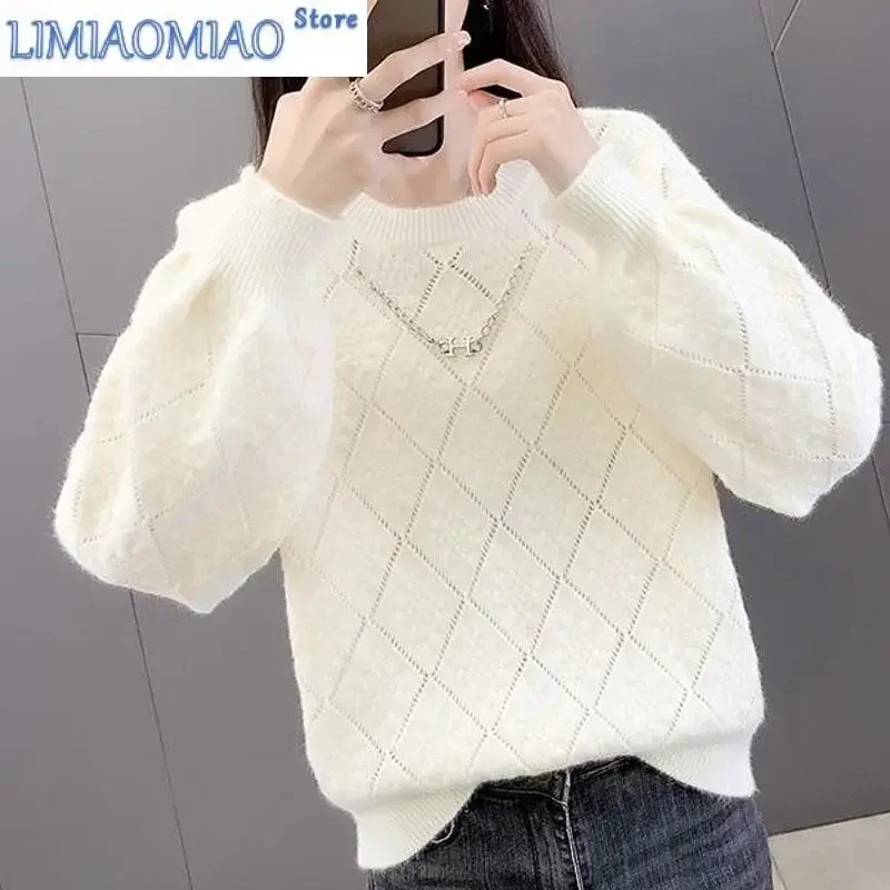 

Новый осенне-зимний модный корейский вариант, однотонный жаккардовый свитер с круглым вырезом, свободный и универсальный женский свитер с длинными рукавами Foreigner