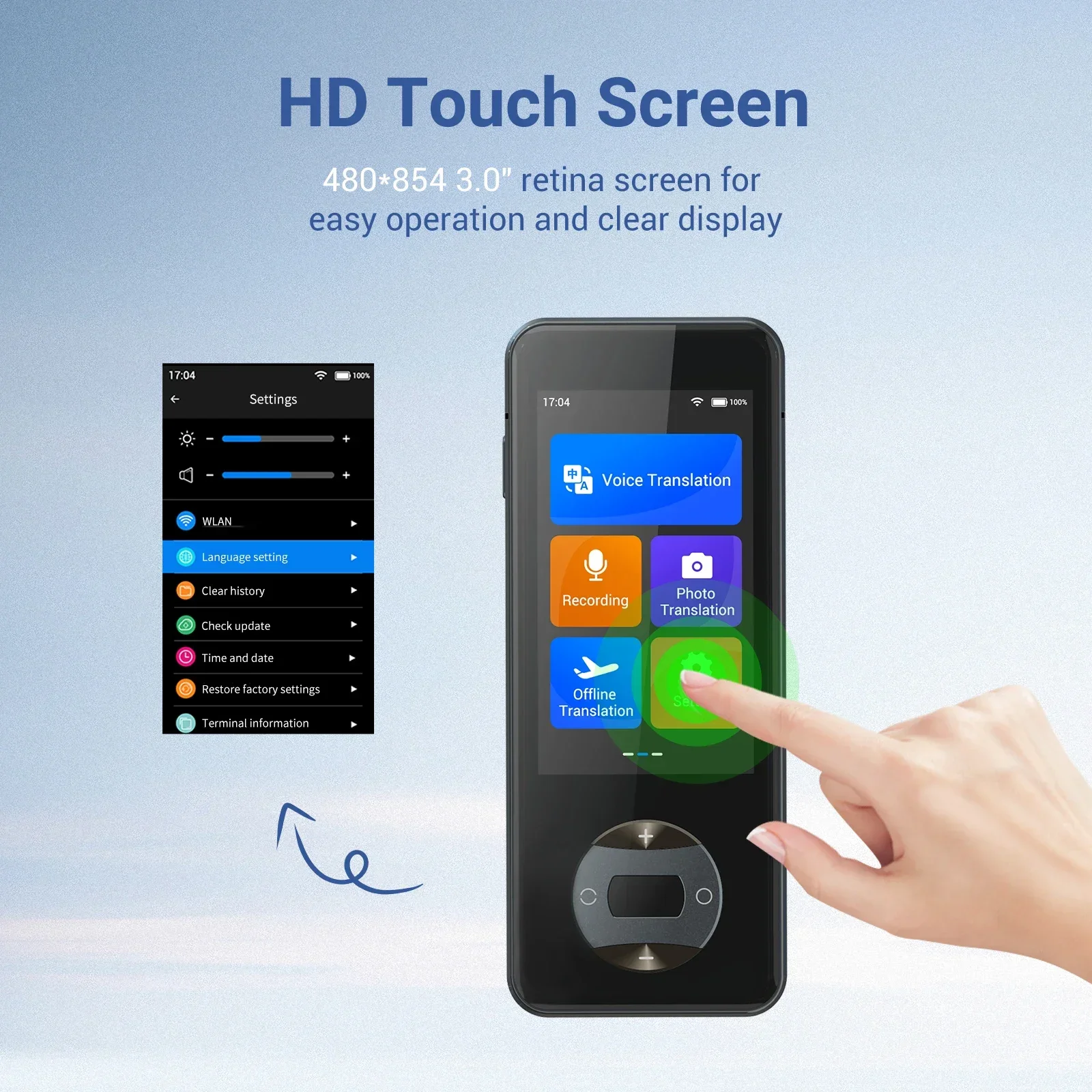 In stock W10 HD Touch Screen Voice Translate Machine 16 Offline Languages Smart Translator for Business Learning Travel